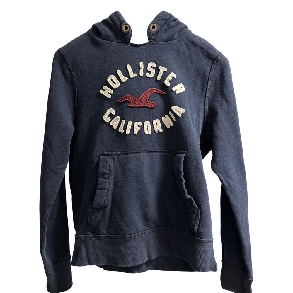 Hollister Y2K Hoodie Women S Blue Heavy Weight Embroidered Logo Spell Out Preppy